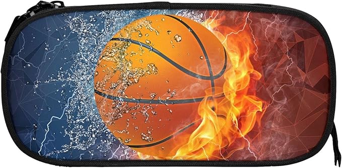 Basketball Pencil Case for Sports Boys Girls, High Capacity Cool Black Pencil Pouch with Zippers, Sport Pencil Box Stationery Organizer Multifunction Bag for Business Office