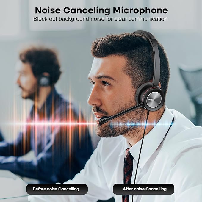 MAIRDI USB Headset with Mic for PC, Computer Headset with Microphone Noise Canceling for Laptop Teams Zoom Office Work Call Center Business Softphone