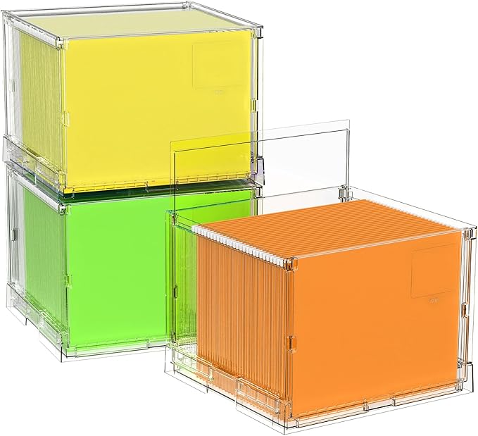 File Organizer Box with Lid,Hanging Filing Folder Organizer for Document Storage with Plastic Slide,Letter-size File Holder Filing Box for Office/Home/Decor/（3Pack）