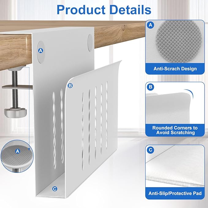 HAMOPY Desk Side Storage, Single-Layer Steel Hanging Desk Organizer with Magnetic Pen Holder, No Drilling Desk Drawer Cable Management Tray, Under Desk Laptop Holder for Office, School&Home(White)