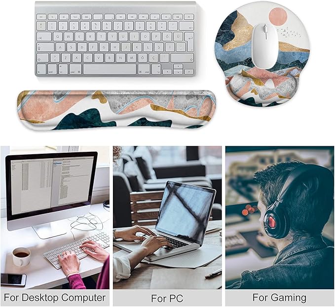 Keyboard Wrist Rest and Mouse Pad, Ergonomic Memory Foam Mouse Pad Wrist Support, Non-Slip & Pain Relief Mouse Pad and Keyboard Wrist Support, Comfortable Mousepad with Wrist Rest for Game, Office