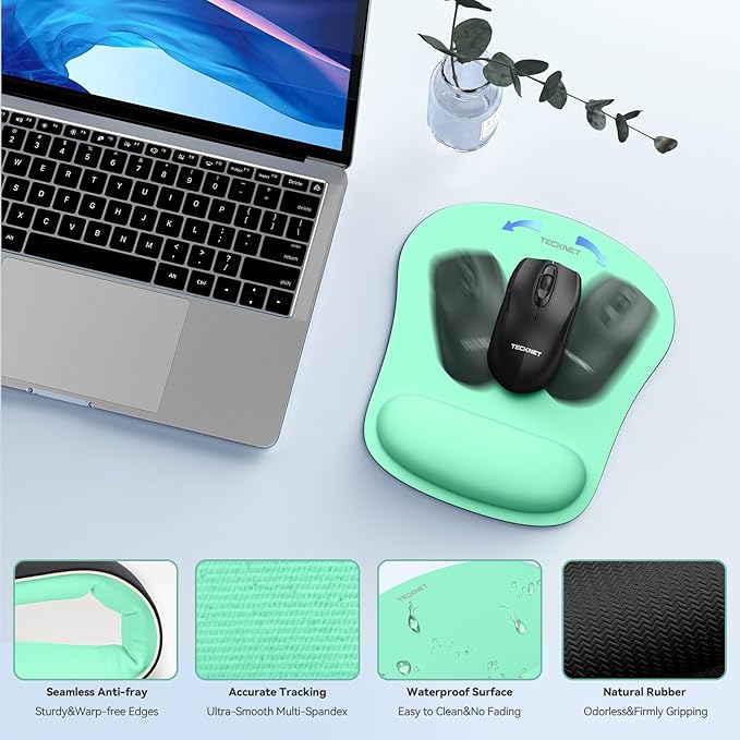 TECKNET Keyboard Wrist Rest and Mouse Pad with Wrist Support, Memory Foam Set for Computer/Laptop/Mac, Lightweight for Easy Typing & Pain Relief Ergonomic Mousepad (LT.Green)