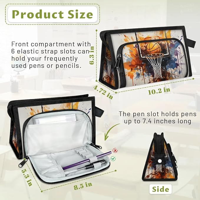 Large Capacity Pencil Case Pouch, Basketball Sport Portable Zipper Pencil Cases Pencil Bag Office Stationery Bag Makeup Bag Desk Organizer for Women Men