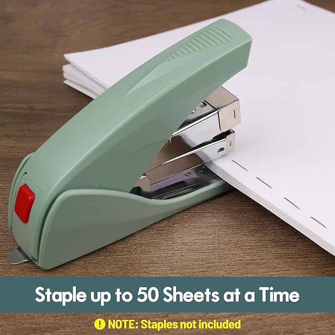 AFMAT Effortless Stapler for Desk, 50 Sheet Capacity, Low Force, Built-in Staple Remover, One Finger Touch Stapling Desktop Stapler, Portable & Space Save Size, Good for Home & Office ES10(Green)