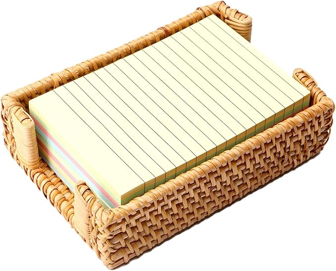 4 x 6 Inch Sticky Note Holder,Rattan Post It Note Dispenser,Wicker Sticky Note Dispenser,Farmhouse Style Post It Holder for Home Office Desk Decor,Honey Brown