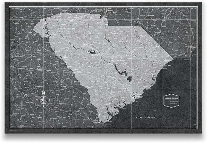 Conquest Maps Push Pin South Carolina Map Board - With Push Pins to Mark South Carolina Travels - Handmade in Ohio, USA - Design: Modern Slate