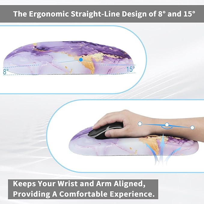 Ergonomic Mouse Pad with Wrist Support, Comfortable Memory Foam Mousepad with Massage Design and Non-Slip PU Base, Wrist Rest Mouse Pad for Office and Home, 12x8 Inch