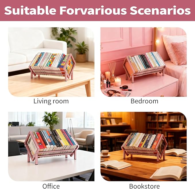 ENCIMART Desktop Bookshelf Organizer, Tabletop Book Shelf Organizer Bookshelves Storage Rack for CDs/Magazine/Books Display, Tilting Bookcase Desk Shelf for Top of Desk in Living Room, Home, Office