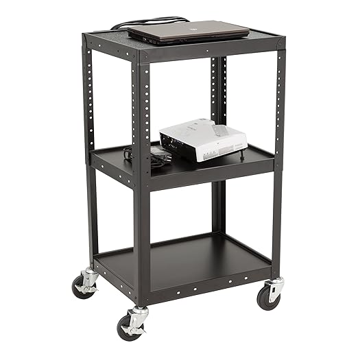 Norwood Commercial Furniture Adjustable Height Metal AV Cart with Electric Power Cord, Black