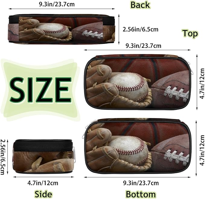 Pardick Old Baseball Big Capacity Pencil Pen Case Gloves Large Pencil Pouch with Zipper Compartments Pencil Bag for Boys Girls Adults Student Office School Supplies