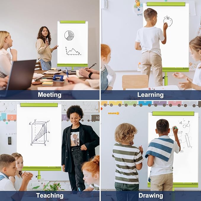 TSJ OFFICE Mobile Whiteboard Magnetic - 40 x 26 Inches Dry Erase Board on Wheel with Stand Flipchart Easel Height Adjustable,Green