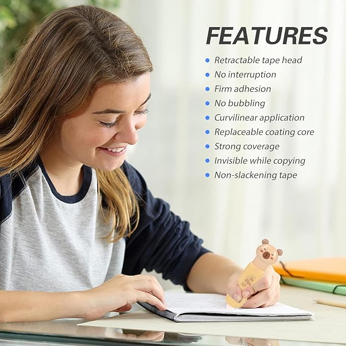 JUDENMEY Retractable White Correction Tape,Cute Cat Paw Correction Tape Pens, Mini Aesthetic Pen Shaped White Applicator with Easy to Use Out Tape for Back to School Office Supplies