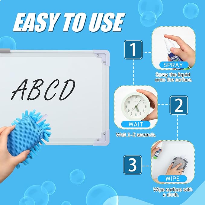 6 Pack Whiteboard Cleaner 3.4 Fl oz White Board Cleaning Spray Dry Erase Board Cleaner with Microfiber Shag Whiteboard Eraser Removes Stubborn Marks from Chalkboard(Magnetic)