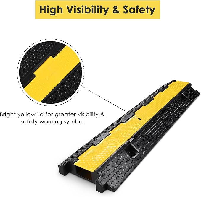 Yescom Cable Ramp Protector 1 Channel Garden Hose Protecitive 22000 Lbs Load Capacity Heavy Duty Speed Bump for Road Driveway Walkway