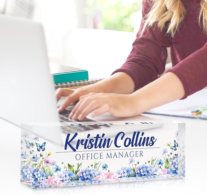 Custom Name Plate for Desk, Personalized Desk Name Plate on Clear Acrylic Glass, Appreciation Gifts for Teacher Employee Boss Coworkers Nurse, Office Desk Accessories for Women Men (Turquoise)