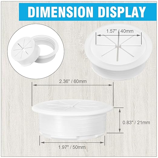 2" White Desk Grommet, JTemgle Flexible Cable Grommet Plastic Cable Hole Cover Wire Organizer Caps Desktop Cord Management for Home Office TV Stands Tabletops, 5 Pieces