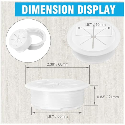 2" White Desk Grommet, JTemgle Flexible Cable Grommet Plastic Cable Hole Cover Wire Organizer Caps Desktop Cord Management for Home Office TV Stands Tabletops, 5 Pieces
