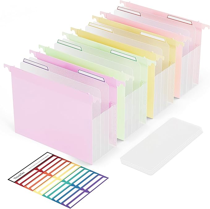 ThinkTex Extra Capacity Plastic Hanging File Folders, 4.72 Inch 4 Pack Reinforced Expanding Hang Folders Letter Size，Accordion Pocket with Movable Dividers,Heavy Duty for Filing Cabinet, Home Office