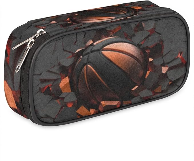Pardick Basketball Big Capacity Pencil Pen Case Art Painting Large Pencil Pouch with Zipper Compartments Pencil Bag for Boys Girls Adults Student Office School Supplies