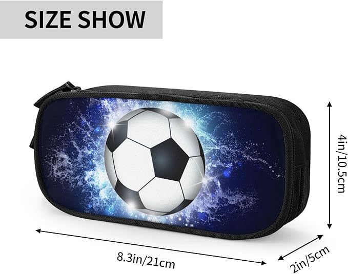 Boys Soccer Pencil Box Black Blue Pencil Case for Kids Teens, Big Capacity Canvas Storage Pouch Marker Pen Bag Stationery Organization Bag, Portable Sports Travel Storage Box Desk Office Organizer