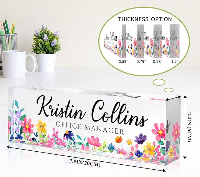 Custom Name Plate for Desk, Personalized Desk Name Plate on Clear Acrylic Glass, Appreciation Gifts for Teacher Employee Boss Coworkers Nurse, Office Desk Accessories for Women Men (Watermelon)