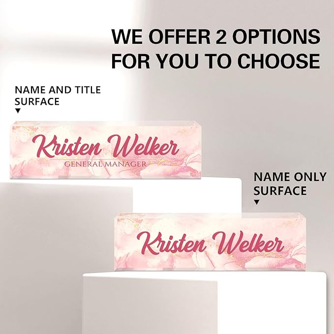Name Plate for Desk, Desk Name Plate Personalized, Office Decor for Women Men, Acrylic Desktop Accessories, Office Appreciation Gifts for Boss Social Workers Nurse Teacher Employee (Pink Coast)