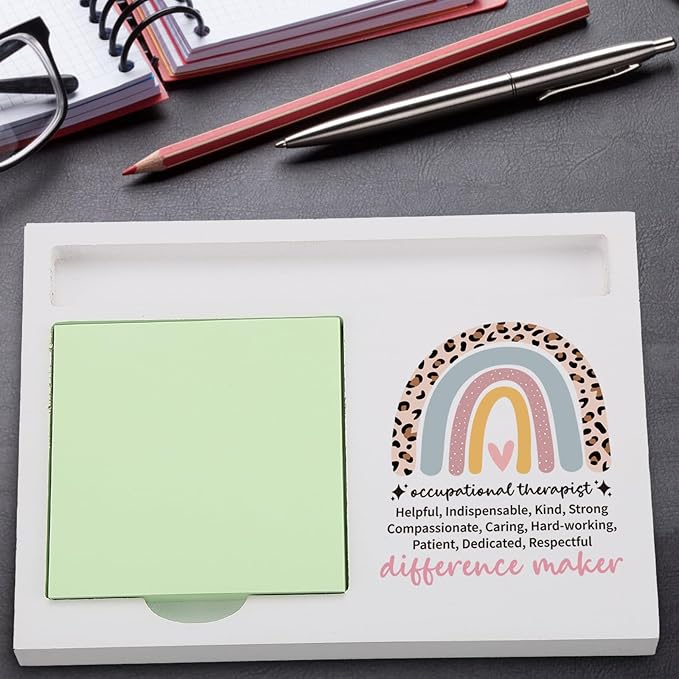 Occupational Therapist Sticky Note Holder for Desk, Appreciation Gift from Patient Coworker Friend, Rainbow Desk Organizer for Women Men, Thank You OT Gift for Office TZP152