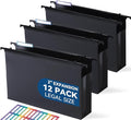 Plastic Extra Capacity Legal Size Hanging File Folders, 2" Expanding Pocket, Heavy Duty for Filing Cabinet, Insertable 1/5-Cut Tabs - 12 Pack
