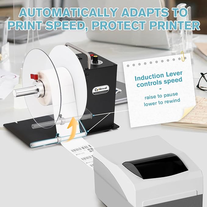 CGOLDENWALL Automatic Label Rewinder Machine, Bidirectional Rewinding, Corefree/1"/1.5"/3" Core, Max Label Diameter 7.8" Width 4.7", Speed Adjustable, Auto-sync with Printers, 100V-240V