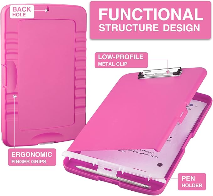 Sooez Clipboard with Storage, High Capacity Nursing Clip Board 8.5 x 11 with Pen Holder & Low Profile Clip, Plastic Clipboards Case Box, Teacher Must Haves School Office Supplies,Letter Size/ A4
