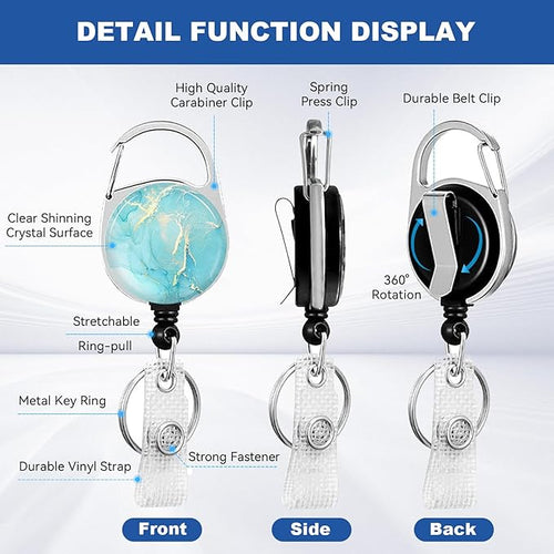 2 Pack Marble ID Badge Holder with Heavy Duty Retractable Reel Keychain for WomenStudents,Teachers, Nurses, Office Use 2
