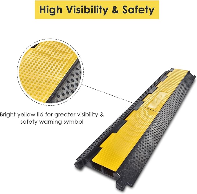 Yescom Cable Ramp Protector 2 Channel Garden Hose Protecitive 22000 Lbs Load Capacity Heavy Duty Speed Bump for Road Driveway Walkway, 2 Packs