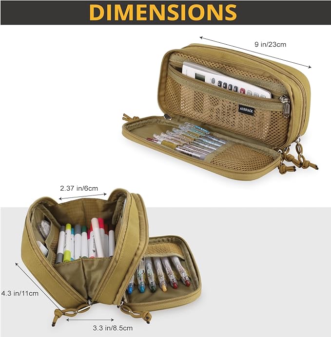 ATRIPACK Tactical Pencil Case for Boy,Large Capacity Pencil Pouch,Marker Organizer Case Pen Box, Tool Bag Desk Organizer for School College Office Organizers for Kids Men Women Adult Teens(Brown)