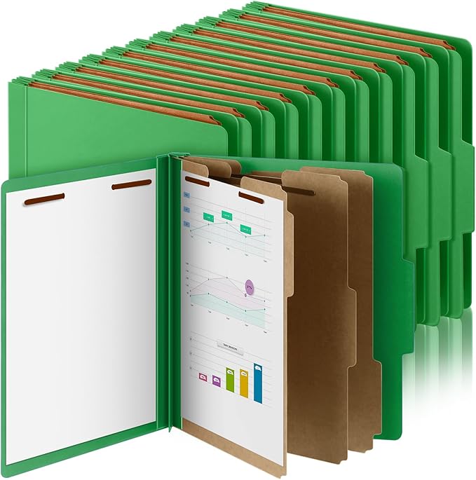 Skyygemm 36 Pcs Classification Folders Letter Size, 3 Divider Pressboard File Folder with Fasteners, Expanding File Organizer Bulk for Teachers, Clergy, Office, Church, Christmas Donations (Green)