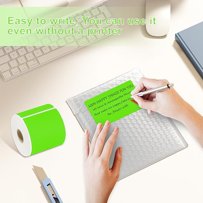 YOULAISHI 3 X 5 Inch Rectangle Sticker Moving Labels for Boxes, 300PCS Waterproof Removable Labels Stickers to Write on for Bar-Codes, Address, Small Business Labeling, Inventory, Light Green