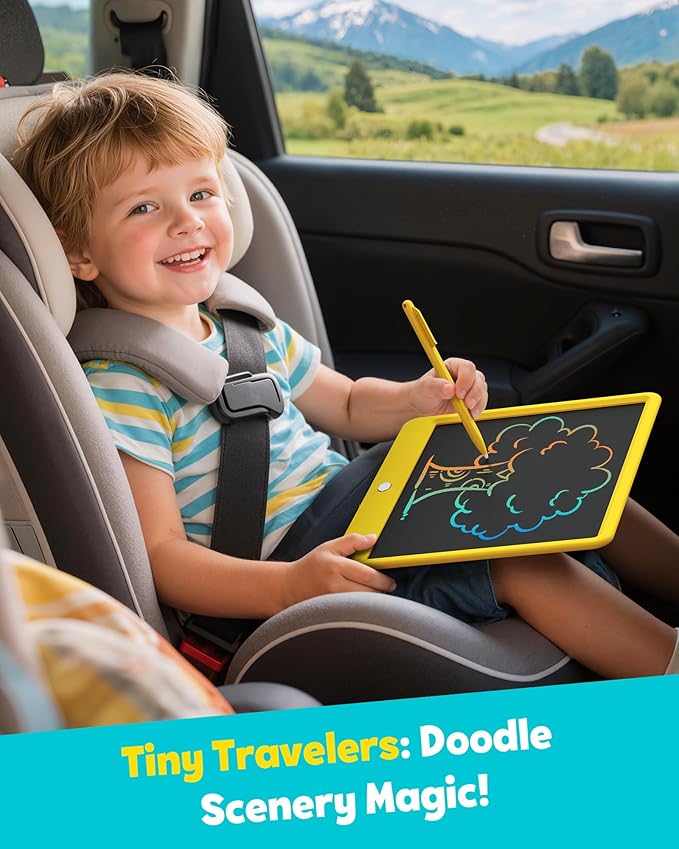 TEKFUN LCD Writing Tablet Doodle Board, 12inch Colorful Drawing Tablet Writing Pad, Kids Travel Essentials, Toddler Toys 6 7 8 Year Old Girls Boys (Yellow)