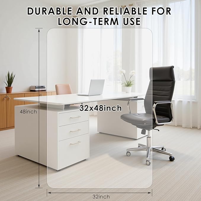 Kuyal 2 Pack 1/5" Thick Office Chair Mat, 32" x48" Heavy Duty Hard Computer Chair Mat, Under Desk Protector Carpeted Floors Mats, Easy Chair Movement, Can be Used on Carpet or Hard Floor, Ship Flat