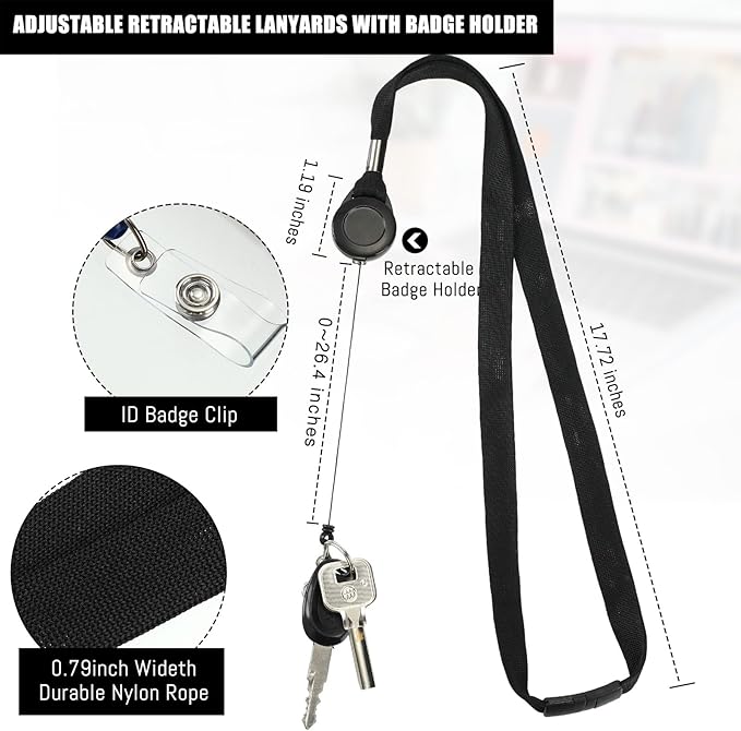 Windyun 36 Pcs Breakaway Lanyard with Safety ID Bulk Retractable Lanyards Flat Neck Straps (Black)