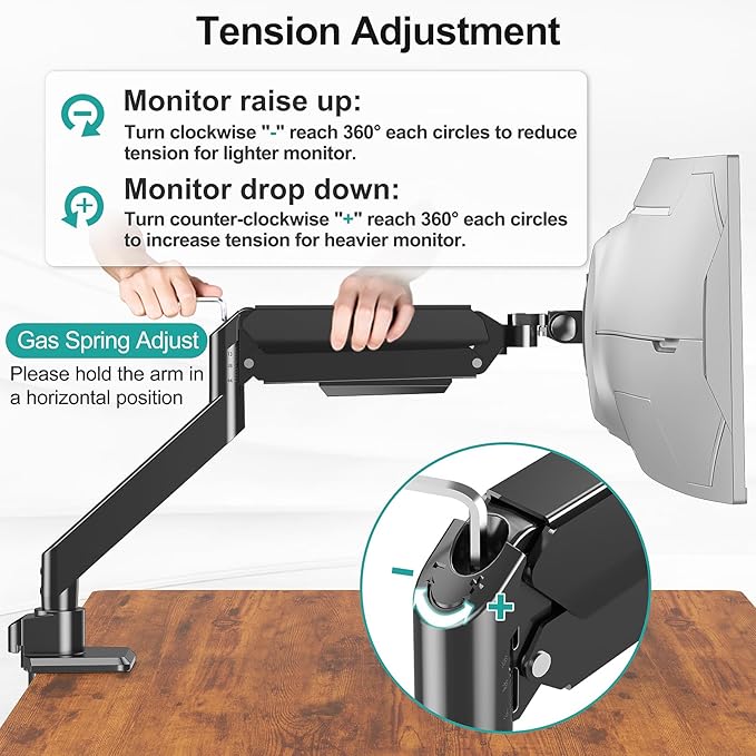 MOUNT PRO Heavy Duty Monitor Arm for 49 inch Ultrawide Screen up to 44 lbs, Single Desk Computer Mount Curved Monitor Stand for Samsung Odyssey G9, Adjustable Gas Spring VESA Mount 75x75 100x100