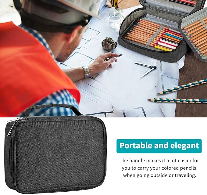 Large Capacity Pencil Case, 72 Slots Colored Pencil Pouch Bag Portable Pencil Holder Stationery Organizer with Compartments for Office and Travel, Black