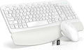SABLUTE Wireless Keyboard and Mouse Combo, Ergonomic Wave Keys, Cushioned Plam Rest, Comfortable Silent Natural Typing, 2.4G Lag-Free, Full Size Keyboards Cordless Set for Multi-OS, Windows/Mac, White