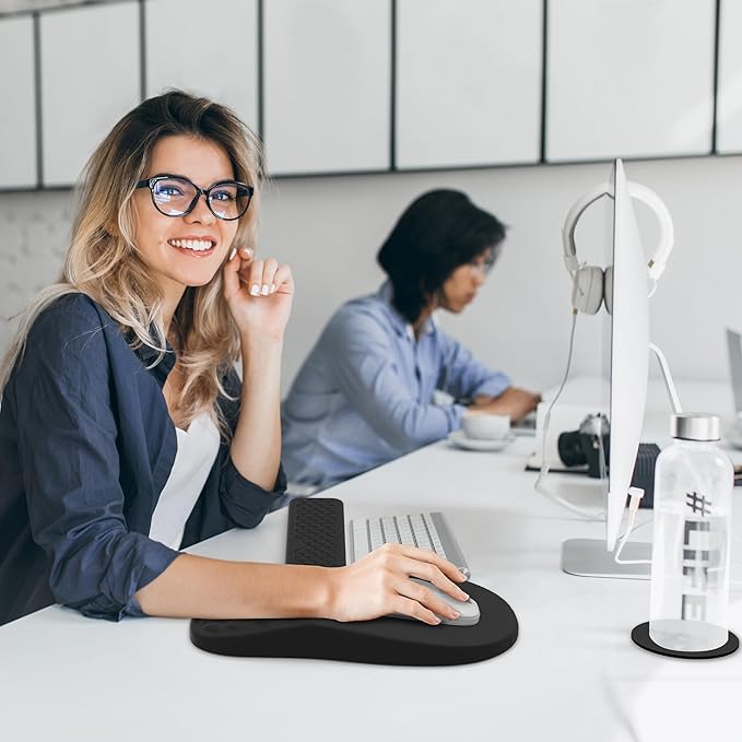 3 in 1 Ergonomic Wrist Rest for Keyeboard and Mouse, Non-Slip Desk Mouse Pad with Wrist Support, Keyboard Wrist Rest and Mouse Pad Set Massage Design (Black)