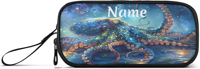 Custom Octopus Galaxy Pencil Case Box Boys Girls Personalized Name Large Pencil Pouch Stationery Pen Bag Organizer for Kids Adults School Office