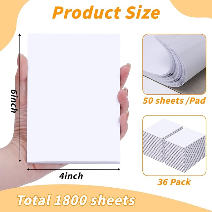 Note Pads 4x6, 36 Pack Small NotePads, Server Note Pads, Scratch Pads 4x6, Memo Pads White Paper, 50 Sheets per Blank Note Pads 4x6, Mini Writing Pads Pocket Notepads for Office School Home Supplies