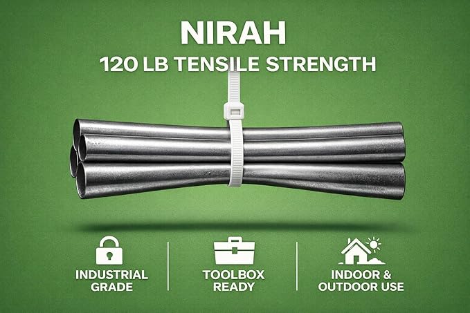 Large Zip Ties 16 inch Clear White Heavy Duty Cable Ties, 120 lbs Tensile Strength. UV resistant, Self-locking Wire Ties for Professionals, Office, Home, Garden, and Cable Management by Nirah