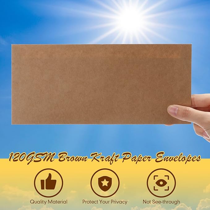 Jutom 500 Pcs Kraft Envelopes Letter Size Bulk #10 Business Strong Sealed 4-1/8 x 9-1/2 in Flap Office Printable Mailing Envelopes Windowless Invisible (Brown)