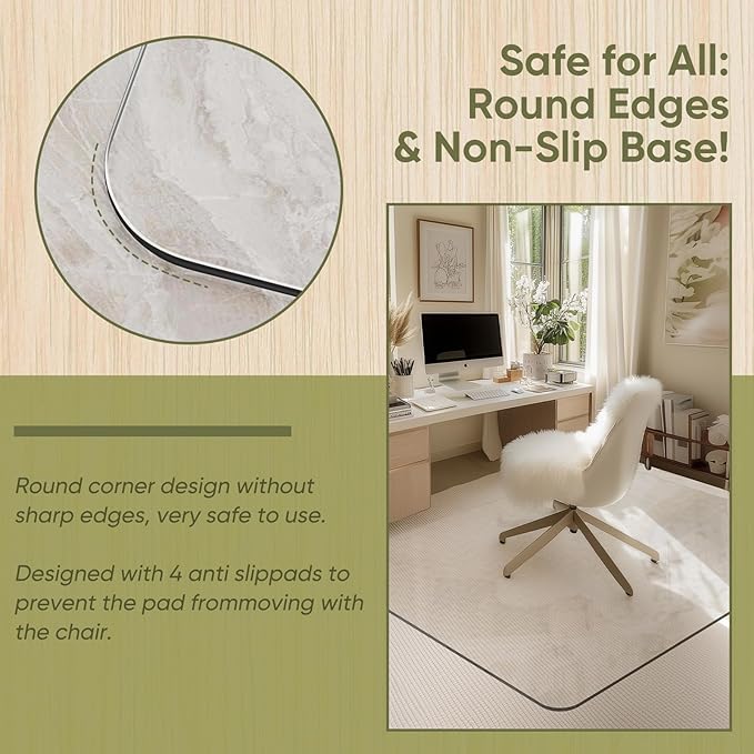 Furnbar Office Chair Mat for Carpet & Hardwood, Upgraded 45" x 55" Dual Use Tempered Glass Chair Mat for Chair and Footrest Under Desk