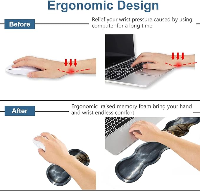 Ergonomic Keyboard Wrist Rest & Mouse Pad Wrist Rest Set, Large XXL Gaming Desk Mat 31.5"x 11.8" with Memory Foam, Easy Typing Pain Relief for Office & Home, Dinosaur