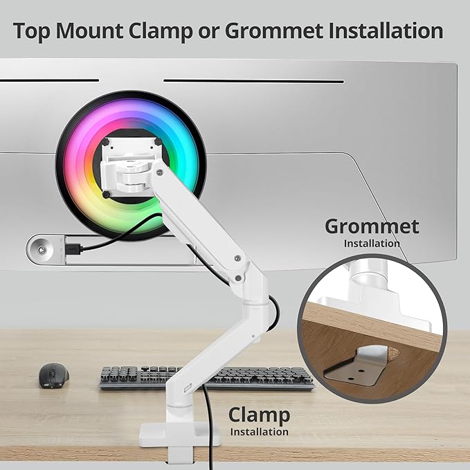 AVLT Single 34”-57” Monitor Arm Desk Mount fits One 44 lbs Heavy Duty Screen Full Motion Height Swivel Tilt Rotation Adjustable White Arm VESA 200x200 200x100 100x100 75x75