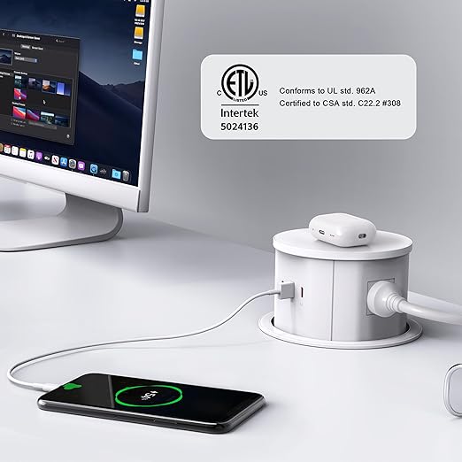 ANNQUAN 20 Amp GFCI Pop Up Outlet for Countertop with 15W Wireless Charger,Max 65W Power Delivery,4.75" Pop Up Electrical Outlet with 3 Outlets 3 USB Ports